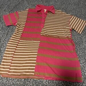 Fantastic Fawn Colorblock Collared Pink Short Sleeve Shirt Dress Pockets Large